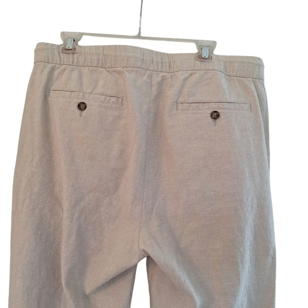 Old Navy Linen Blend Slim Pull On Trousers NWOT Drawstring Pants Beige Men's L